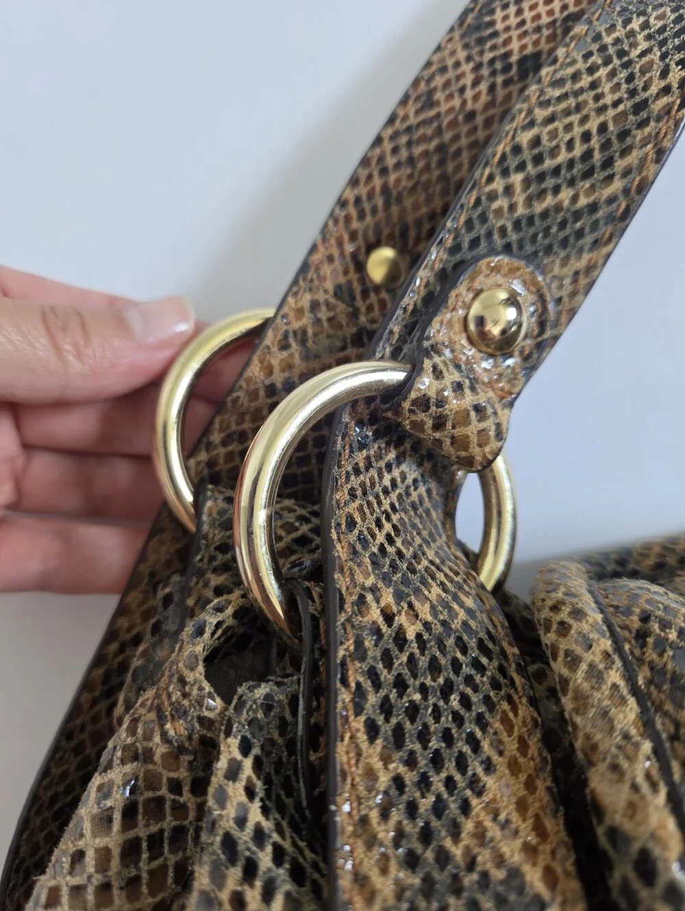 Like New Michael Kors Brimfield Large Leather Tote Shoulder Bag Python Snakeskin